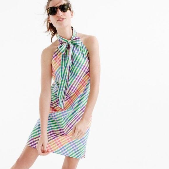 J. Crew Tie Neck Dress Multi Color Plaid sz 6 - Picture 4 of 11